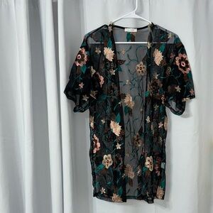Glance Floral Embroidered Sheer Black Top